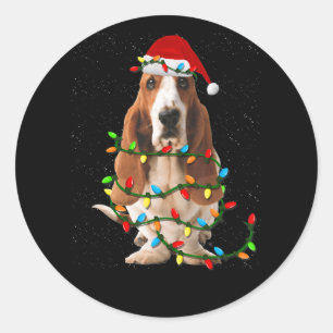 Sticker Rond basset hound noël drôle basset hound chien amour