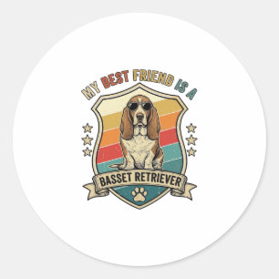Sticker Rond Basset Retriever ami Lunettes de soleil Rétro Bouc
