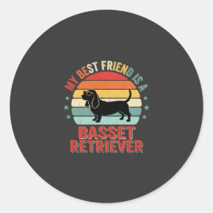 Sticker Rond Basset Retriever Retro Chien Coucher de Soleil