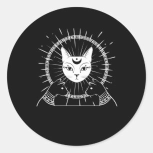 Sticker Rond Bastet ancienne Egypte Cat Crescent Goth Moon