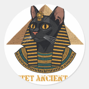 Sticker Rond Bastet Déesse Féline Égyptienne Ancienne Art Vinta