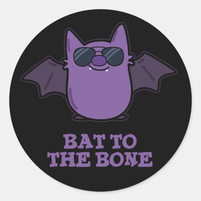 Sticker Rond Bat À L'Os Drôle Animal Pun Dark BG (Devant)