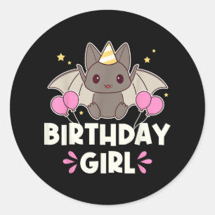 Sticker Rond Bat-chat fille d'anniversaire mignonne