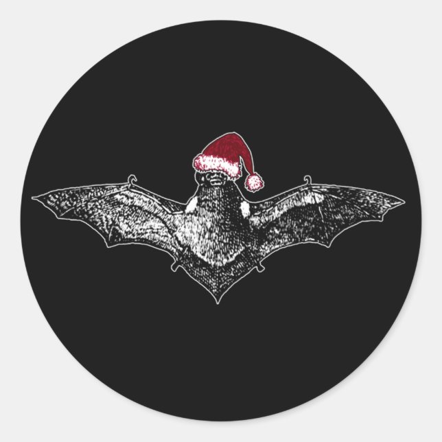 Sticker Rond Bat dans un chapeau de Père Noël (Devant)