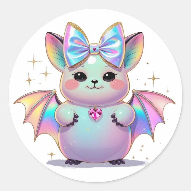 Sticker Rond Bat Iridescente mignonne (Devant)