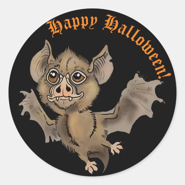 Sticker Rond Bat mignonne avec les doigts Joyeux Halloween (Devant)