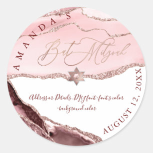 Sticker Rond Bat mitzvah, Aquarelle Brouille Bourgogne Agate