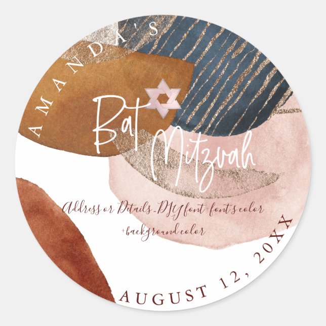 Sticker Rond Bat mitzvah, Aquarelle Moderne Formes Abstraites C (Devant)