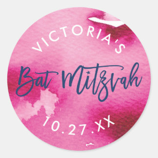 Sticker Rond BAT MITZVAH aquarelle rose foncé moderne lettrage