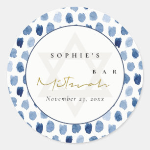 STICKER ROND BAT MITZVAH DE BARRE D'EAU D'INDIGO BLEU OR DOIGTS