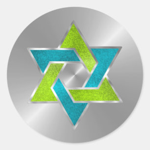 Sticker Rond Bat mitzvah Lime étoile Turquoise de David Silver