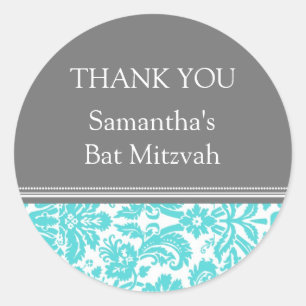 Sticker Rond Bat mitzvah Merci Nom personnalisé Favoriser Tags 