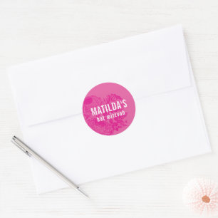 Sticker Rond BAT MITZVAH moderne élégant floral joli rose