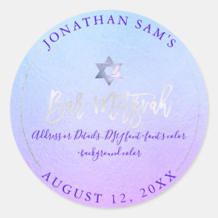 Sticker Rond Bat mitzvah PixDezines, Platinum+Électrique Violet