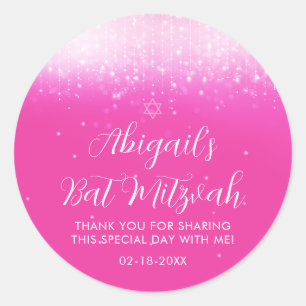 Sticker Rond Bat mitzvah rose chaud Glam