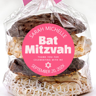 Sticker Rond Bat mitzvah rose Gras Typographie Cool Retro Super