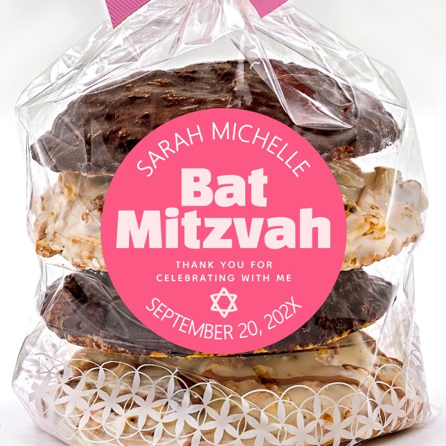 Sticker Rond Bat mitzvah rose Gras Typographie Cool Retro Super (Créateur téléchargé)
