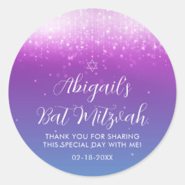 Sticker Rond Bat mitzvah Turquoise Glam Purple