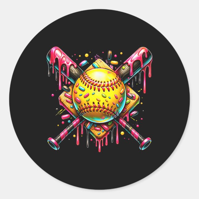 Sticker Rond Bat Softball Crème de glace goutte avec des arrosa (Devant)