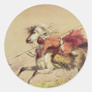 Sticker Rond Bataille De Blue Water Creek Par Alfred Jacob Mill
