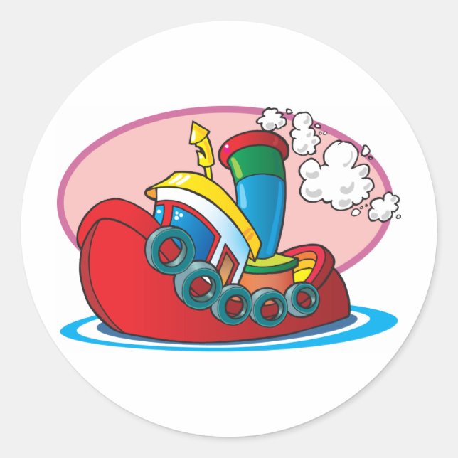 Sticker Rond Bateau à moteur à dessin animé (Devant)