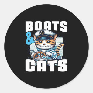 Sticker Rond bateau à moteur chat capitaine propriétaire de bat
