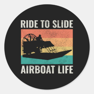 Sticker Rond Bateau Airboat Bateau Planeboat Vintage Retro
