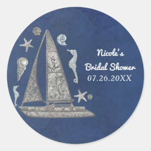 Sticker Rond Bateau argenté nautique et objets de plage Élégant