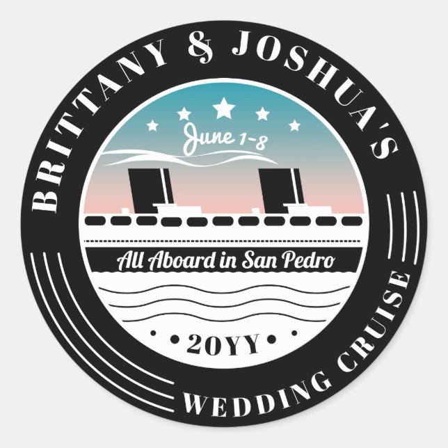Sticker Rond Bateau de croisière Mariage personnalisé (Devant)