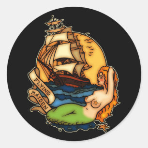 Sticker Rond Bateau de sirène et de pirate