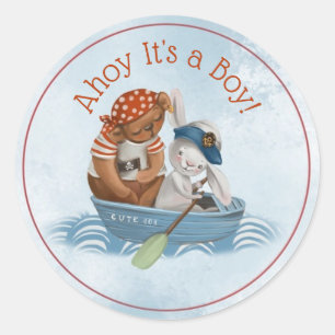 Sticker Rond Bateau nautique Ahoy C'est un Baby shower garçon