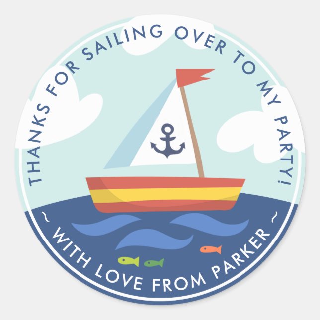 Sticker Rond Bateau nautique Anniversaire Merci Faveur (Devant)