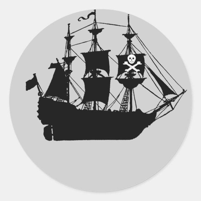 Sticker Rond Bateau Pirate à thème Anniversaire fête en faveur (Devant)