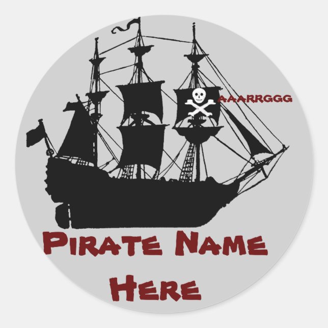 Sticker Rond Bateau Pirate à thème Anniversaire fête en faveur (Devant)