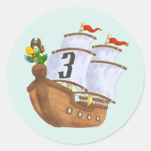 Sticker Rond Bateau Pirate Anniversaire des enfants avec l'âge