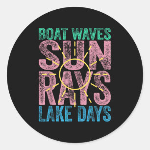 Sticker Rond Bateau Waves Sun Rays Lake Days les années 70 Rétr