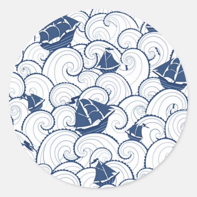 Sticker Rond Bateaux À Voiles Sur Le Motif De Mer (Devant)