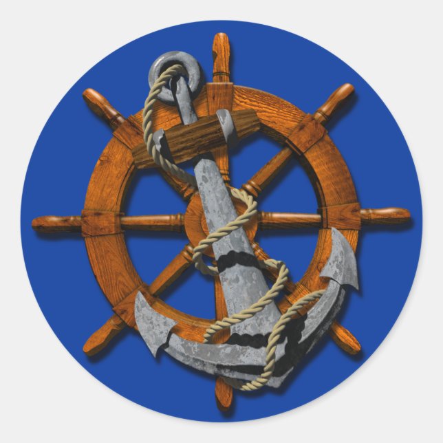 Sticker Rond Bateaux nautiques roue et Ancre (Devant)