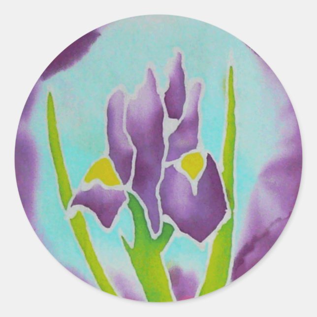 Sticker Rond Batik d'Iris Fleur violet (Devant)