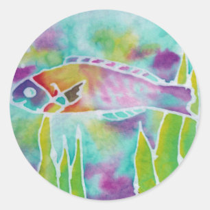 Sticker Rond Batik Hinalea Hawaiian Wrasse Fish Batik Art