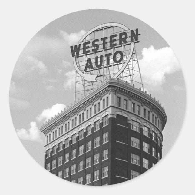 Sticker Rond Bâtiment à demi-cylindres Western Auto (Devant)