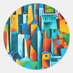 Sticker Rond Bâtiments Cityscape Abstraits Gratte-ciel Art
