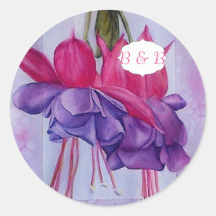 STICKER ROND BÂTIMENTS DE FLEURS EN COULEUR D'EAU ROSE PURPLE F