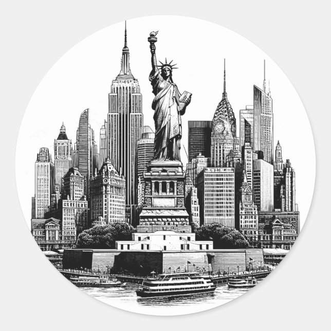 Sticker Rond Bâtiments de New York City Architecture art (Devant)