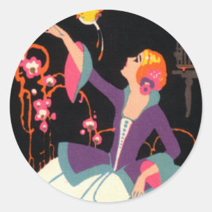 Sticker Rond BÂTISSEURS 3 vintages ART DÉCO LADY