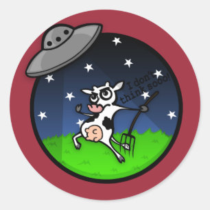 STICKER ROND BÂTISSEURS D'ENLÈVEMENT DE VACHE DE DESSIN AMUSANT