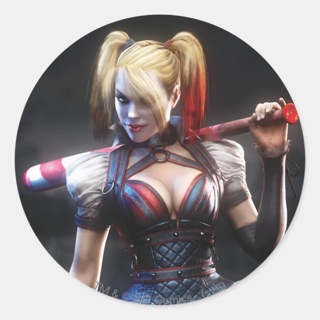 Sticker Rond Batman Arkham Knight | Harley Quinn avec chauve-so (Devant)