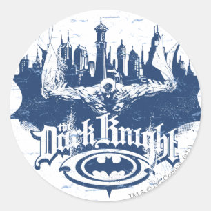 Sticker Rond Batman Dark Knight Logo bleu Cityscape