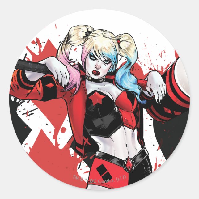 Sticker Rond Batman | Harley Quinn Hearts & Diamonds Splatter (Devant)