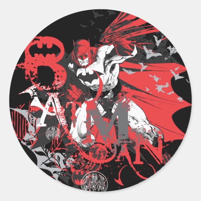 Sticker Rond Batman Red et Black Collage (Devant)